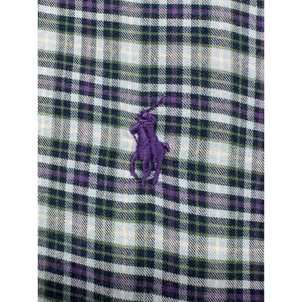 Polo Ralph Lauren Mens Large Plaid Button Down Shirt Blue Green‎ Purple Cotton L